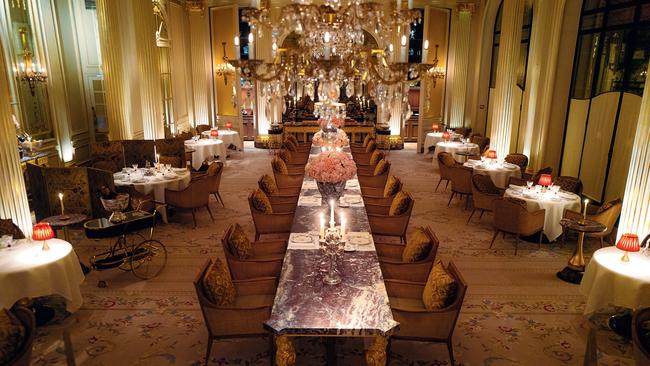 The 12-metre-long dining table cut from a single block of antique Breccia marble.