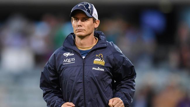 ACT Brumbies Coach Stephen Larkham reacts ahead of the Round 2 Super Rugby match between the ACT Brumbies and the Sharks at GIO Stadium in Canberra, Saturday, March 4, 2017. (AAP Image/Lukas Coch) NO ARCHIVING, EDITORIAL USE ONLY