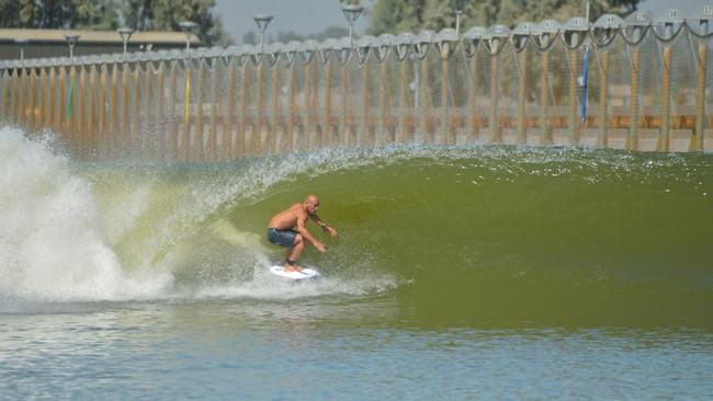 Surfer Kelly Slater shows how its done at the Surf Ranch in Lemoore, California.