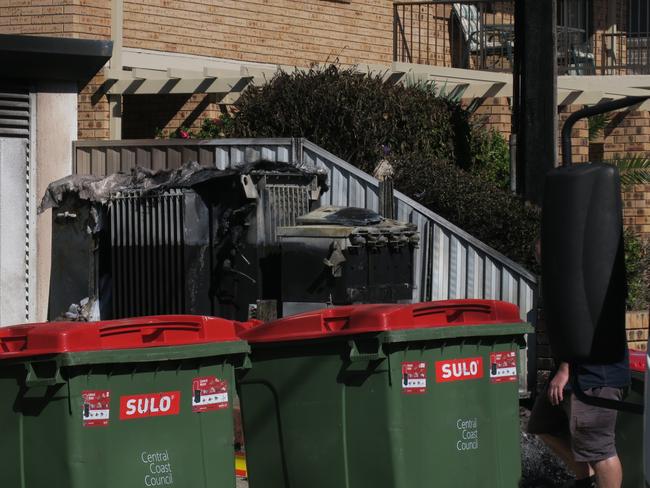The charred remains of the electricity transfer box at The Entrance. Picture: Richard Noone