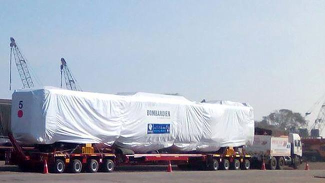 An NGR train being shipped from Mumbai, India to Queensland (Photo: Mumbai Port Trust).