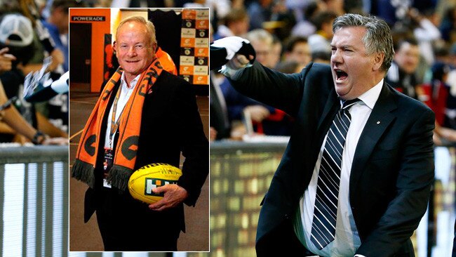 Collingwood president Eddie McGuire says AFL must act on GWS zones. GWS chairman Tony Shepherd (inset) is seething. Picture: Colleen Petch