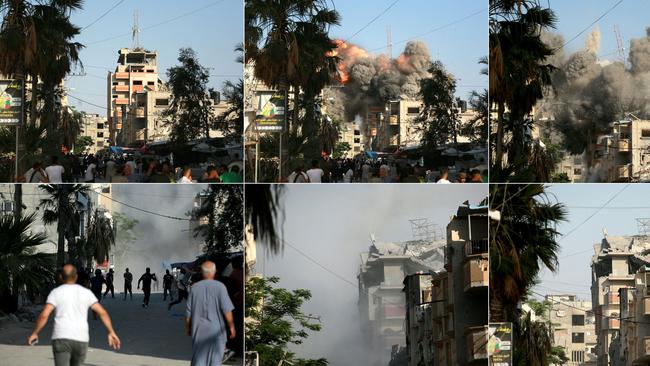 The moments before and after an Israeli airstrike targeted a residential building in the city of Bureij, in the central Gaza Strip. Pictures: AFP 