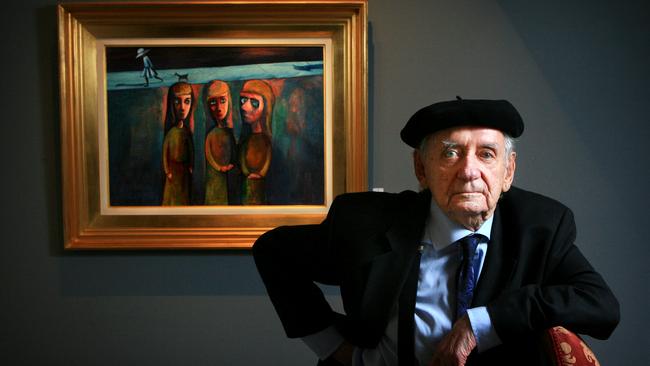 The late Charles Blackman in front of his painting ‘Three Girls’.