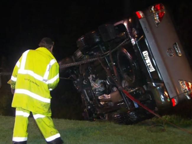 A 55-year-old Logan Reserve man died in a single-vehicle crash at Merrimac on the Gold Coast. Picture: 7 News