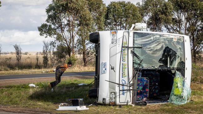 Mr Gleeson’s truck struck the bus from behind. Picture: Jake Nowakowski