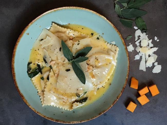 Pumpkin ravioli topped with sage butter, one of Fratelli & Co’s signature dishes. Picture: Jenifer Jagielski