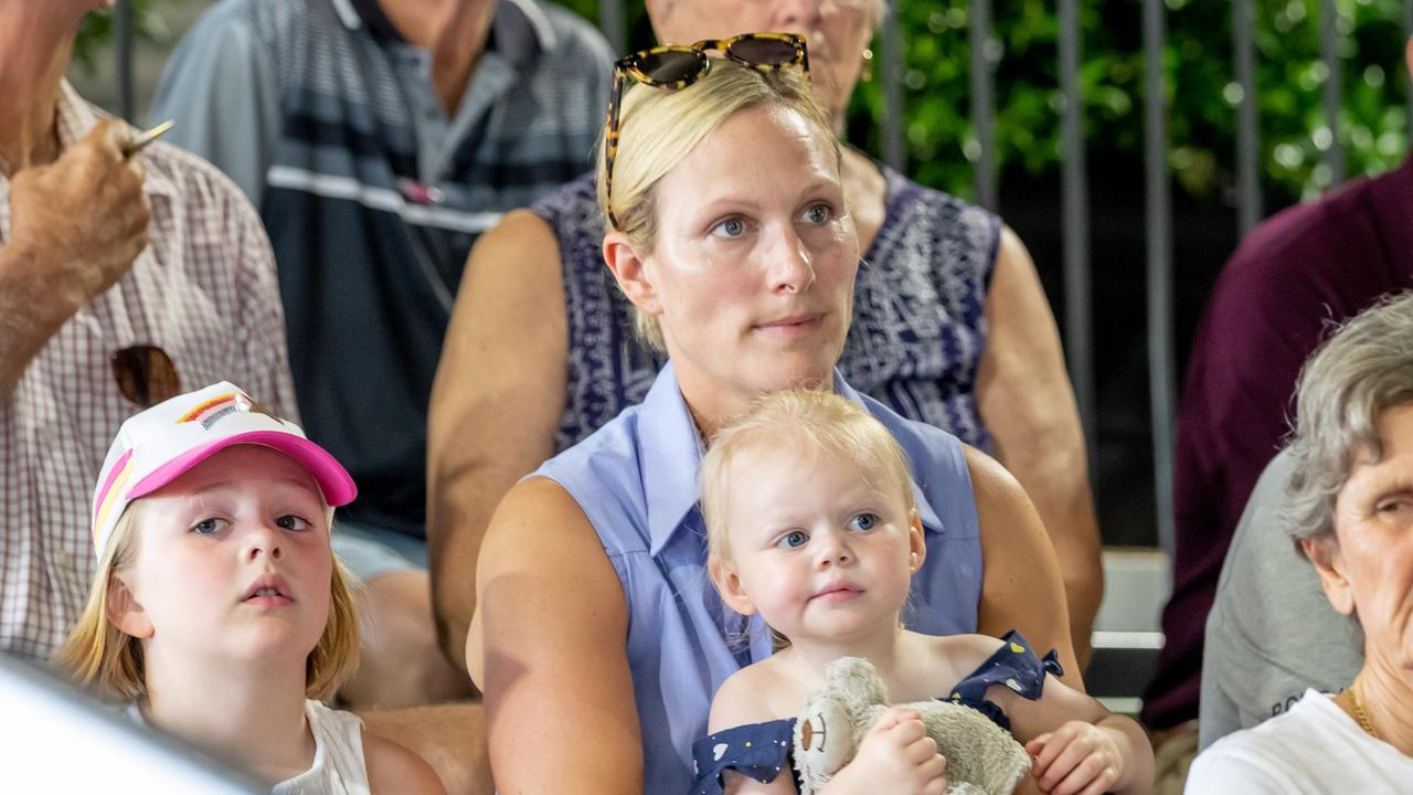 Zara and daughters Mia and Lena at the Magic Millions sales. Picture: Luke Marsden