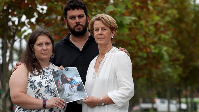 Barbara Spriggs, right, with her daughter Kerry and son Clive. Barbara was a key whistleblower of the Oakden nursing home scandal, where her husband Bob was living but has since died. Picture: Kelly Barnes/The Australian