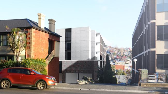 The site of the proposed $8m apartments at 201 Macquarie St, Hobart. Picture: ROSEVEAR &amp; STEPHENSON PTY LTD