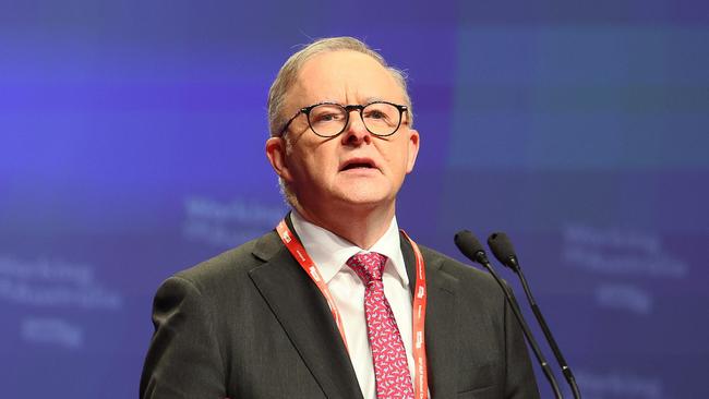 Anthony Albanese speaks in Brisbane on Friday. Picture: NCA NewsWire/Tertius Pickard