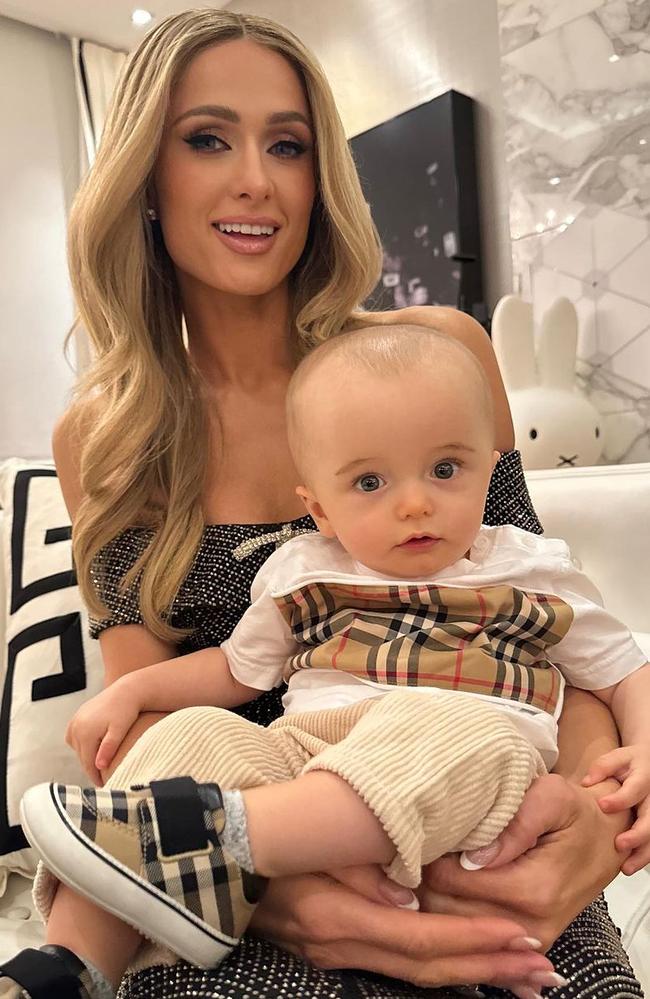 Paris Hilton and her 9-month-old son Phoenix.