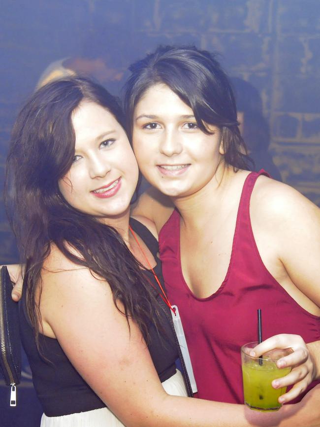 After dark – Morgan Corbnes, left, and Hannah Kennings at the Bojangles Nightclub in Gladstone. Photo Tom Huntley / The Observer