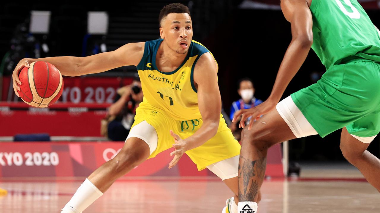 Dante Exum in action during the Australia V Nigeria basketball game at Saitama Super Arena at the Tokyo 2020 Olympics. Pics Adam Head