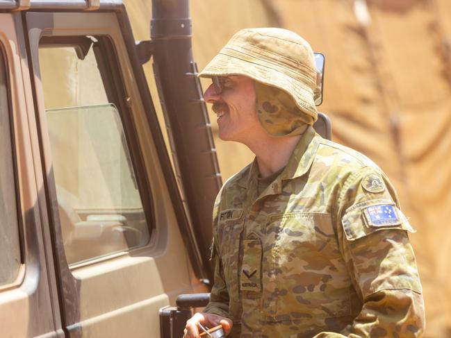 Lance Corporal Jacob Fitton at Camp Birt where more than 100 soldiers slept in Gapuwiyak. Picture: Floss Adams.