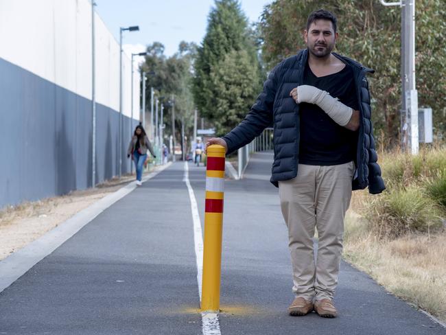 The path is too narrow for a bollard, according to Mr Neocli. Picture: Andy Brownbill