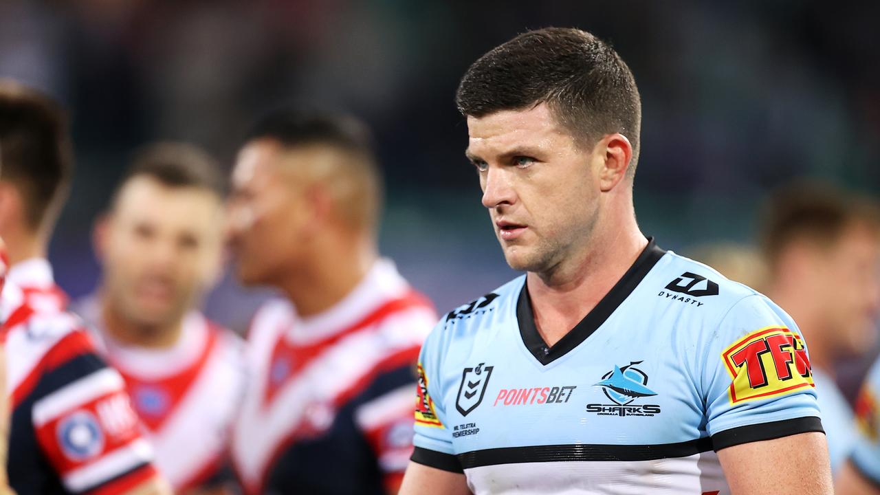 Chad Townsend was sent packing after winning a game for Cronulla off his own boot. Picture: Mark Kolbe/Getty Images