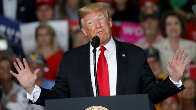President Donald Trump speaks during the rally yesterday. Picture: AP
