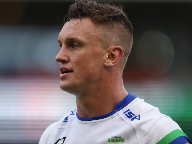 NEWCASTLE, AUSTRALIA - MARCH 26: Jack Wighton of the Raiders is sent off during the round four NRL match between Newcastle Knights and Canberra Raiders at McDonald Jones Stadium on March 26, 2023 in Newcastle, Australia. (Photo by Scott Gardiner/Getty Images)