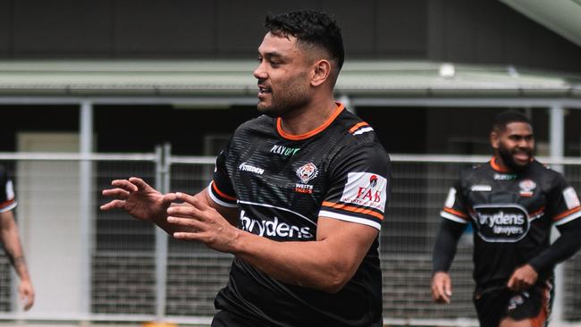 David Nofoaluma settles into training back at Concord. Picture: Wests Tigers