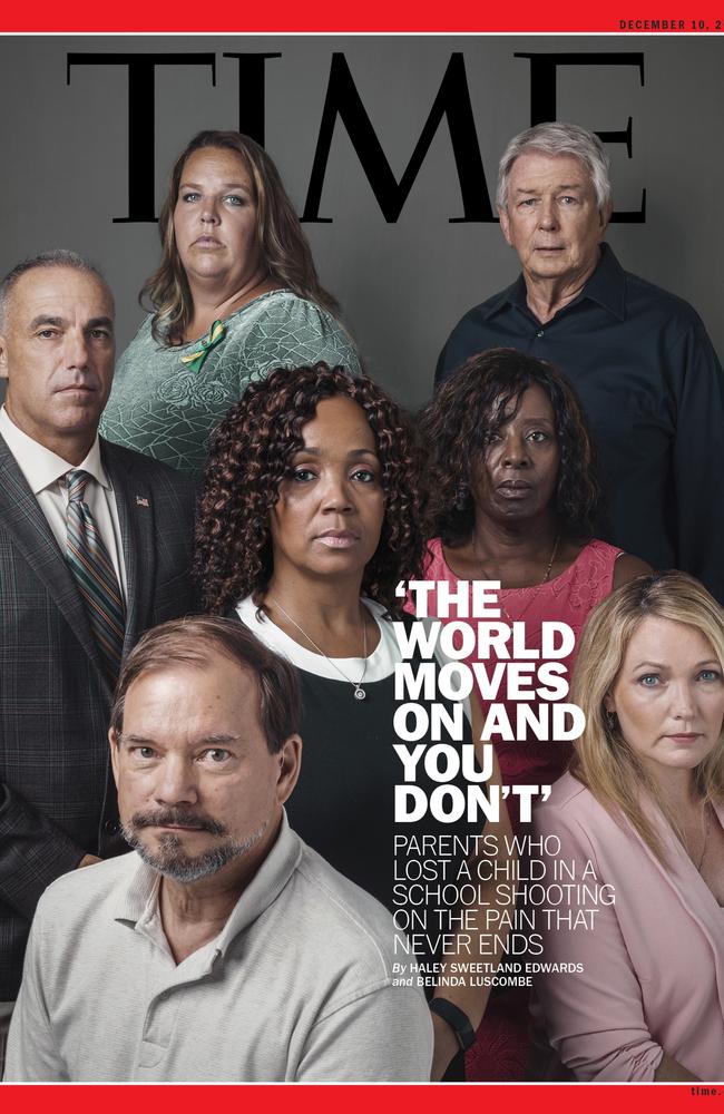 Parents of shooting victims on the new issue of TIME Magazine. Picture: Adam Ferguson/TIME