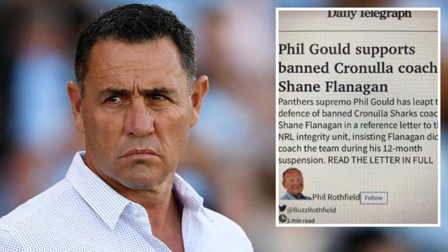 Shane Flanagan (left) and the story from three years ago Phil Gould has backflipped on.