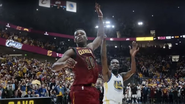 Still shot of Woodville basketballer Everett Osborne guarding NBA star Kevin Durant in the Nike commercial, Want It All.