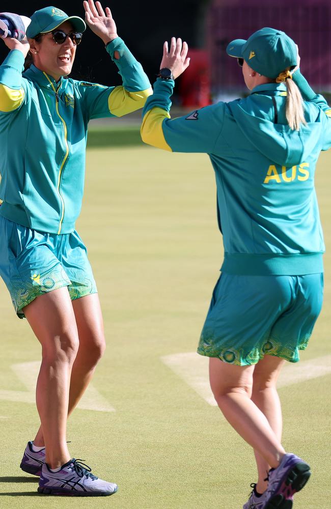 Ellen Ryan and Kristina Krstic of Team Australia react after winning gold