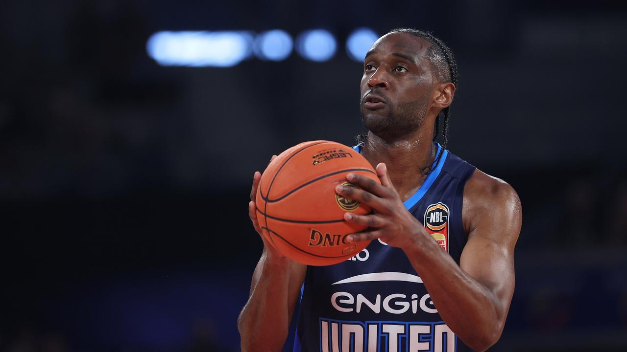 MELBOURNE, AUSTRALIA - MARCH 17: Ian Clark of United shoots a free throw during game one of the NBL Championship Grand Final Series between Melbourne United and Tasmania Jackjumpers at John Cain Arena, on March 17, 2024, in Melbourne, Australia. (Photo by Daniel Pockett/Getty Images)