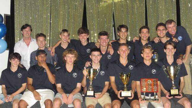 Stratford U18s presentation night – Rear L-R Steve Moore (coach) Lincoln Moore, Gareth Thomas, Lewis Rowell, Evan Meaden, Nathan Munn, Luka Govorko, Daniel Leibinger, John Thomas (coach). Front L-R – Ronan Freeman, Jean Luc Cunsamy, Jackson Warnest, Cooper Wilesmith, Bailey Schwarz, Matthew Benn and Ben Collins.