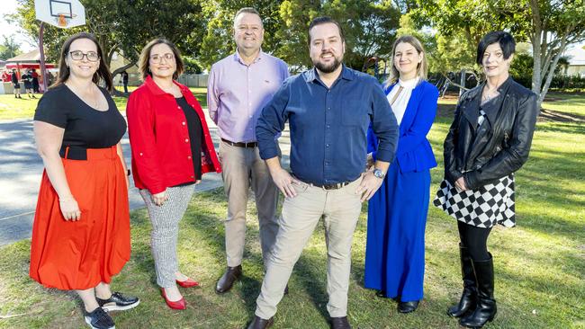 Vicki Ryan, Cath Palmer, Darren Mitchell, Jared Cassidy, Taylar Wojtasik and Leah Malzard at announcement of Labor candidates for 2024 Brisbane City Council elections, Sunday, June 18, 2023 - Picture: Richard Walker