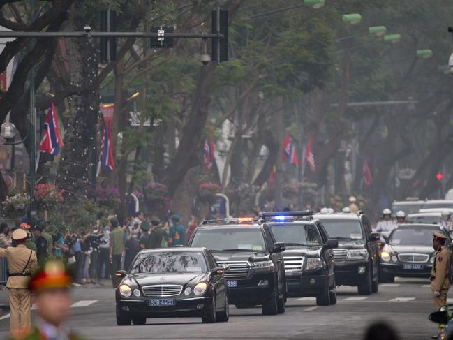 The motorcade of North Korean leader Kim Jong Un returns to Melia Hotel Hanoi, Vietnam, following the second summit. Picture: AP