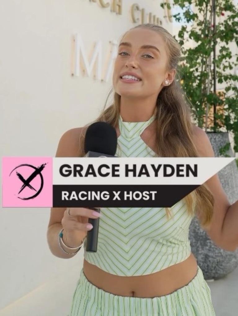 Grace Hayden holds the Racing X microphone. Photo: Instagram and Racing X.