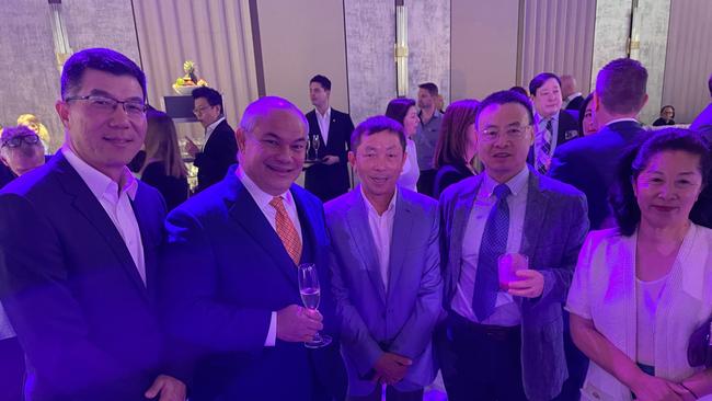 The opening of The Langham, Gold Coast on Thursday morning. Mayor Tom Tate with Jewel owner Bo Zhang (left) and representatives. Picture: Kathleen Skene