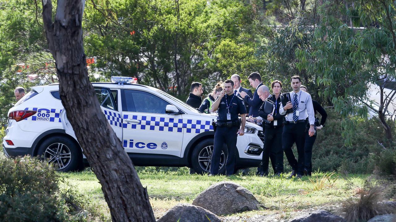 Police search at crime scene in Royal Park South, Parkville. Picture: Tim Carrafa