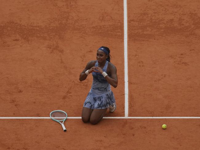Gauff after beating Sabalenka. Picture: AP