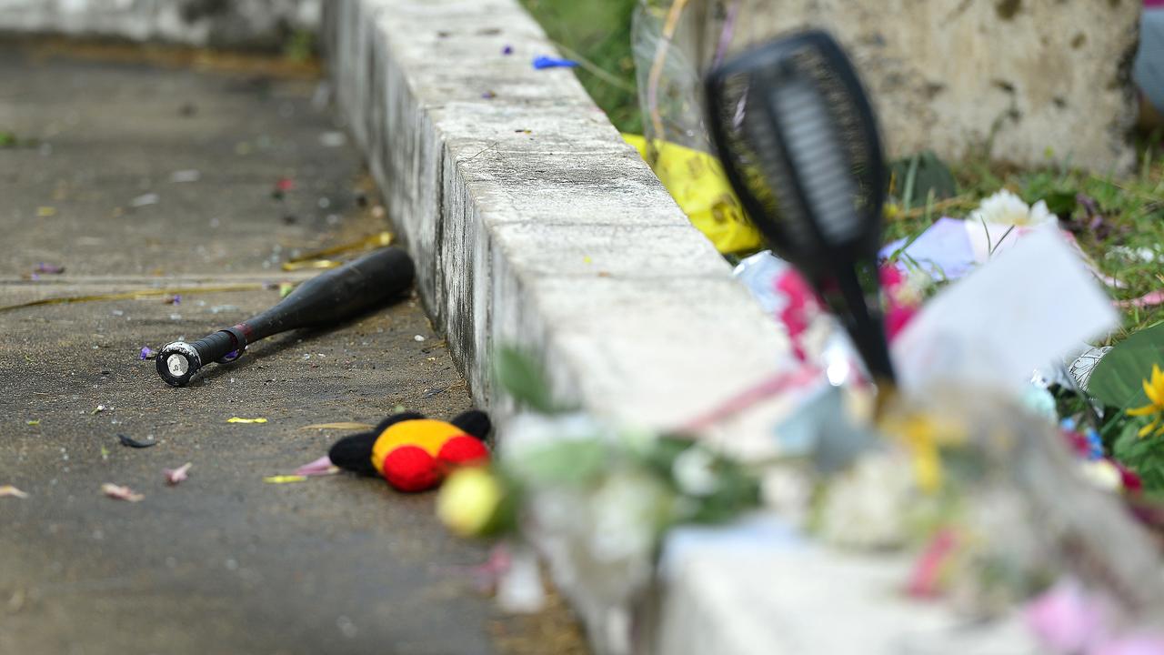 A roadside memorial for four teenagers who died in a car crash last week has suffered extensive damage overnight. PICTURE: MATT TAYLOR.