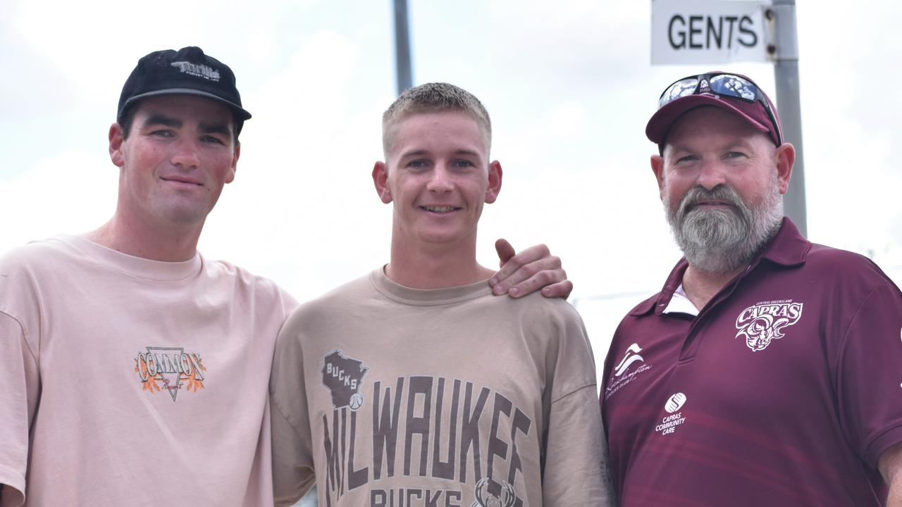 Jacob Rowland, Brandon Waine and Marty Penfold at the CQ Capras underage teams first games at Browne Park, Rockhampton, on February 25, 2023.