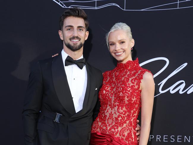 MELBOURNE, MARCH 20, 2024: Australian Formula One Grand Prix at Albert Park. Arrives for Glamour on the Grid. Josh Daicos and Annalise Dalins. Picture: Mark Stewart