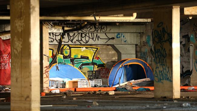 Homeless lair that is an old underground carpark in the basment of an abandoned building on corner of Markwell Ave and Gold coast high way. Picture Mike Batterham