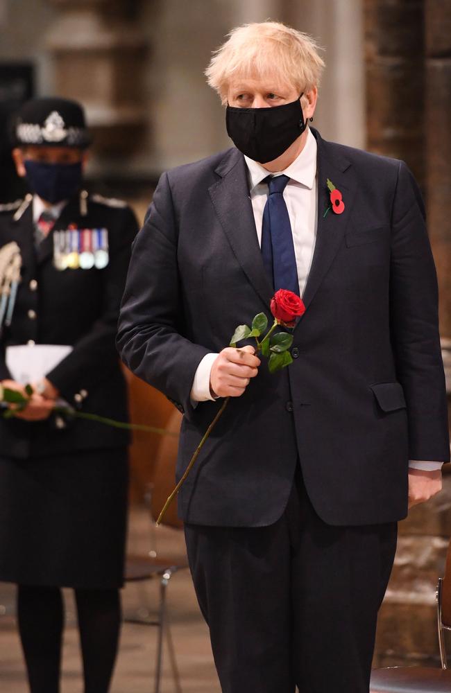 Boris Johnson at Westminster Abbey on Armistice Day in London last week. Picture: AFP