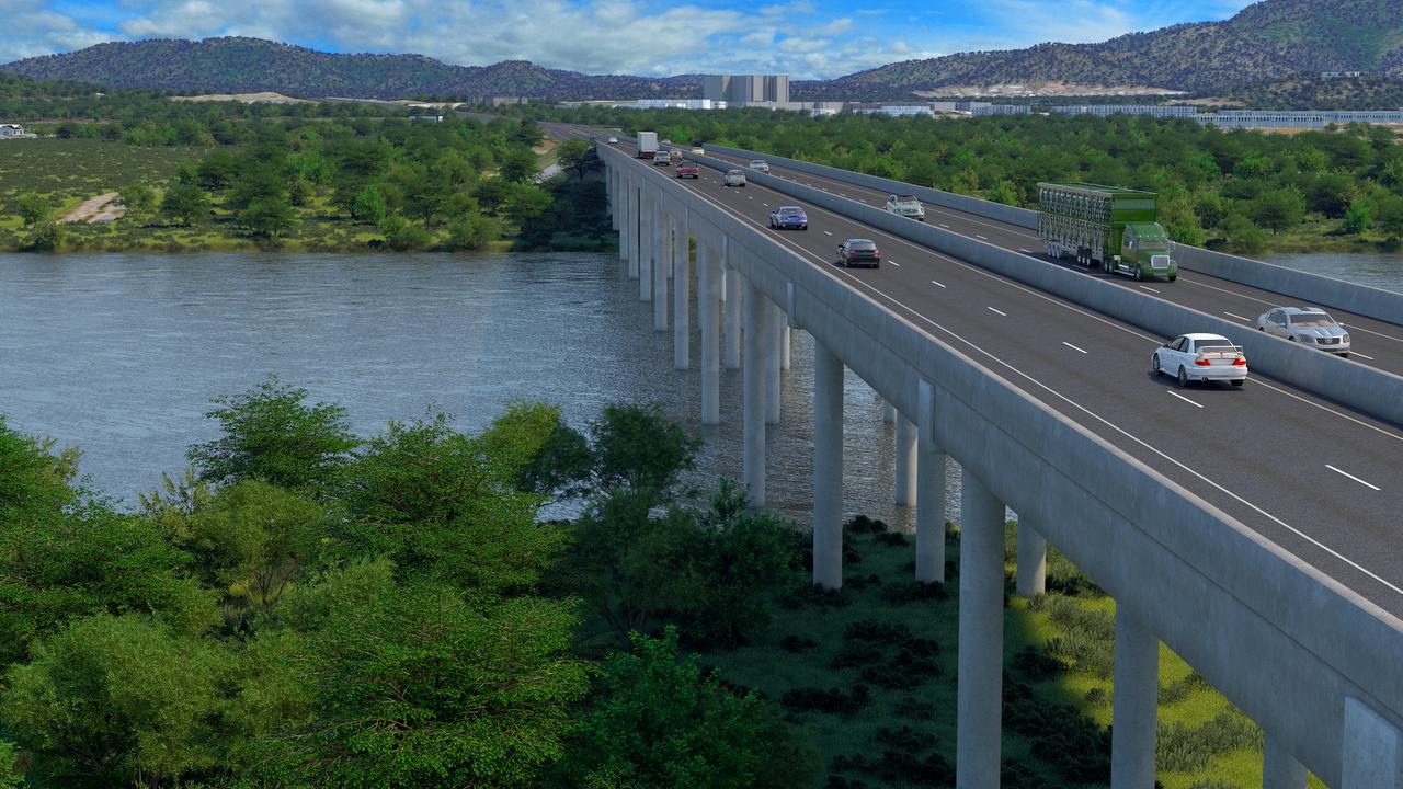 An artist’s impression of a new third bridge over the Fitzroy River as part of the Rockhampton Ring Road project. Picture: TMR