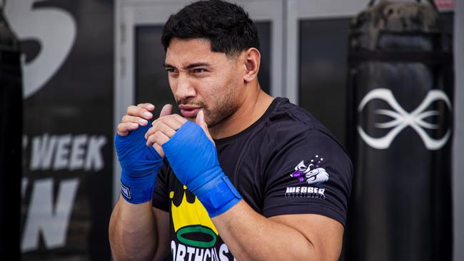 North Queensland Toyota Cowboys co-captain Jason Taumalolo trains ahead of his October boxing bout at Battle on the Reef Townsville. Picture: Alix Sweeney / North Queensland Toyota Cowboys