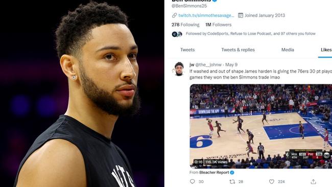 Ben Simmons' like history on Twitter.