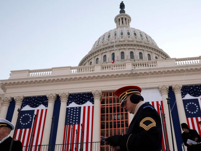 WASHINGTON, DC - JANUARY 12: Members of the U.S. Army Herald Trumpets participates in a rehearsal for inauguration on the West Front of the U.S. Capitol on January 12, 2025 in Washington, DC. U.S. President-elect Donald Trump and Vice President-elect JD Vance will be sworn in on January 20.   Kevin Dietsch/Getty Images/AFP (Photo by Kevin Dietsch / GETTY IMAGES NORTH AMERICA / Getty Images via AFP)