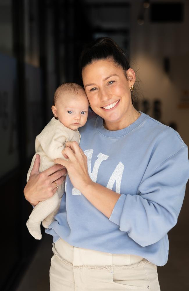 Madi Browne, one of Australia’s most successful netballers, first played netball at Kardinia Park and is now thinking of returning to her home town of Geelong with baby Judd. Picture: Ginger + Mint