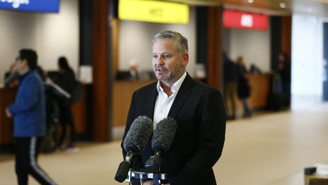 The Hobart Airport has announced the purchase of several ramps to make it easier for everyone (especially the elderly, and wheel chair users) to embark and disembark from planes. Matt Cocker, chief operating officer, is pictured speaking to media. Picture: MATT THOMPSON