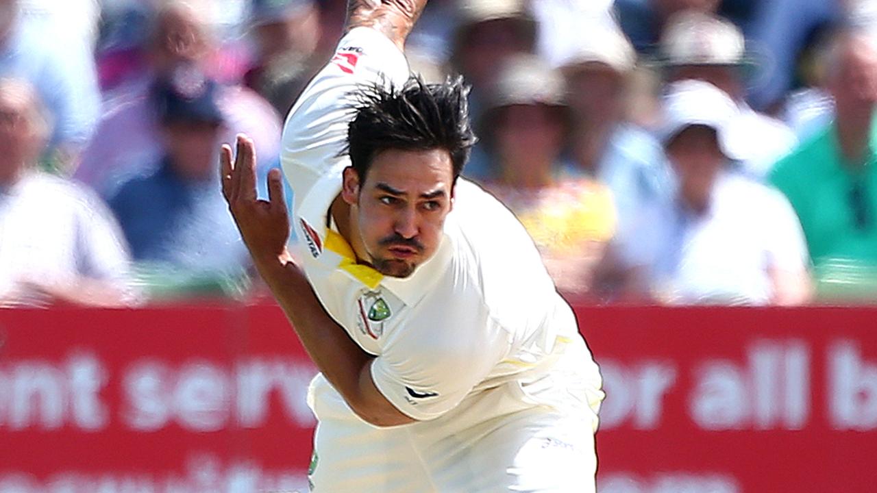 CANTERBURY, ENGLAND - JUNE 26: Mitchell Johnson of Australia bowls during day two of the tour match between Kent and Australia at The Spitfire Ground, St Lawrence on June 26, 2015 in Canterbury, England. (Photo by Charlie Crowhurst/Getty Images)