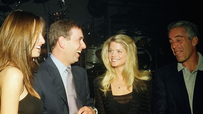 Melania Trump, Prince Andrew, Gwendolyn Beck and Jeffrey Epstein at a party at the Mar-a-Lago club, Palm Beach, Florida, February 12, 2000. Picture: Davidoff Studios/Getty Images.