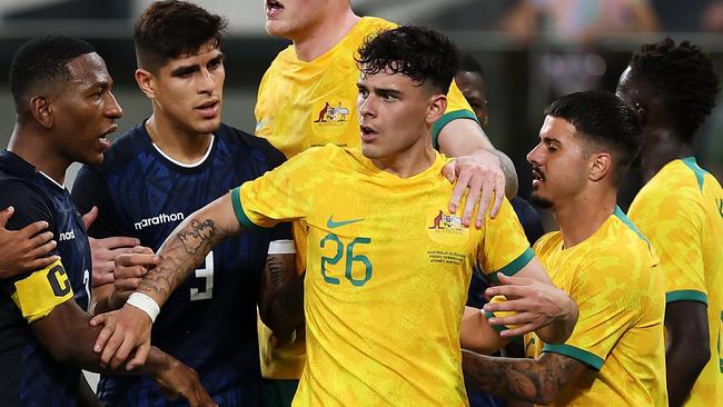 Alex Robertson is ‘very positive’ about the prospect of returning to the Socceroos at some stage, according to Socceroos striker Kusini Yengi. Picture: Mark Kolbe / Getty Images